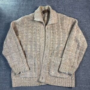 Tundra Cardigan Sweater Mens XL Tan Pure Virgin Wool Cable Knit Vintage Canada
